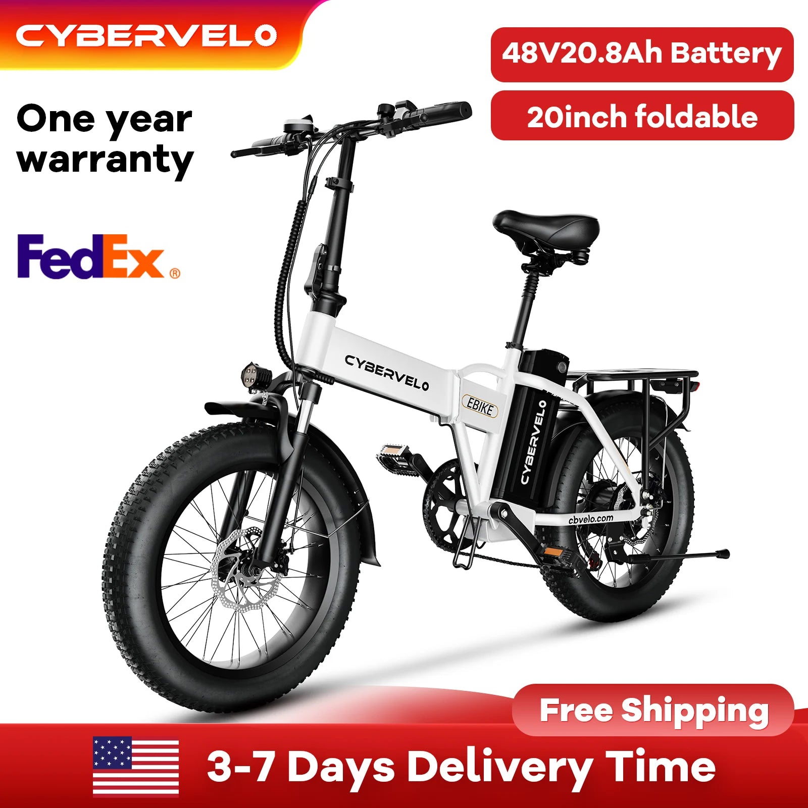 Cybervelo MARS700 1000W Folding Electric Bike 28MPH