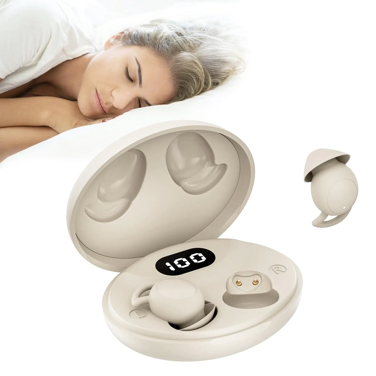 Invisible Sleep Headphones Sleep Earbuds for Side Sleepers Mini Sleepbuds Comfortable Noise Blocking IPX6 Waterproof Bluetooth 5.3 Wireless Earbuds for Sleeping Workout Beige