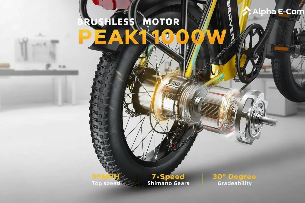 Close-up of a brushless motor on a bicycle.