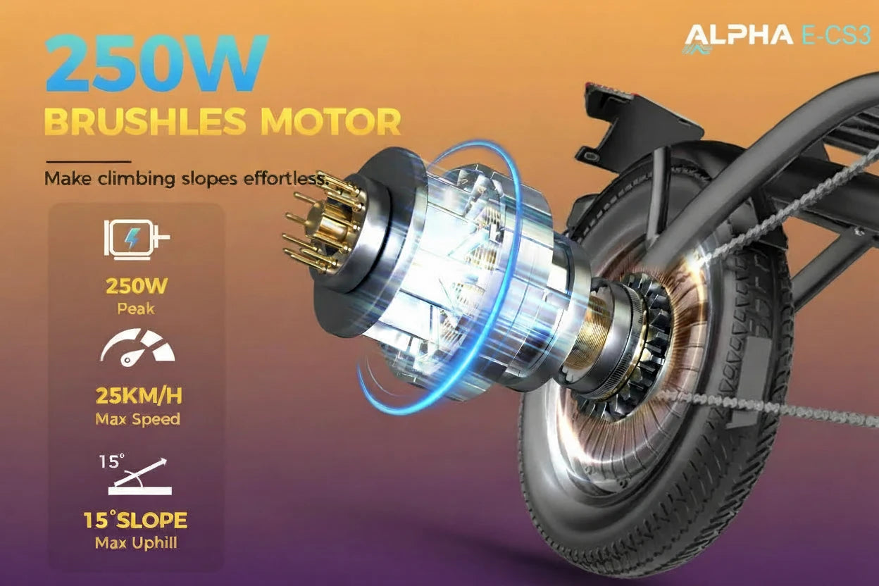 Alpha Motorized scooter with 250W brushless motor.