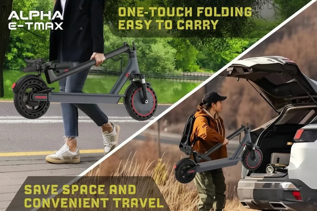 Easy to fold and carry a E-TMAx scooter with convenience.