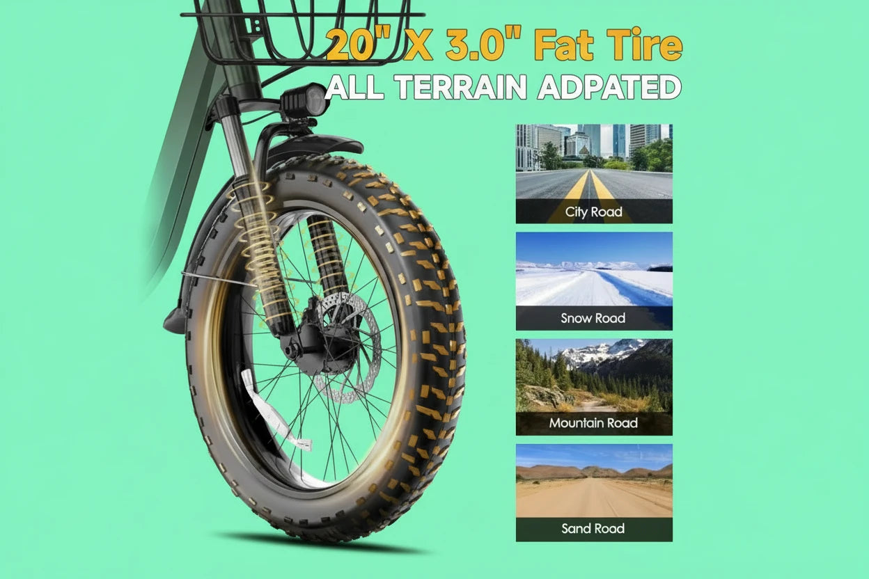 Fat tire bike wheel with 20" x 3.0" specification, suitable for all terrains.