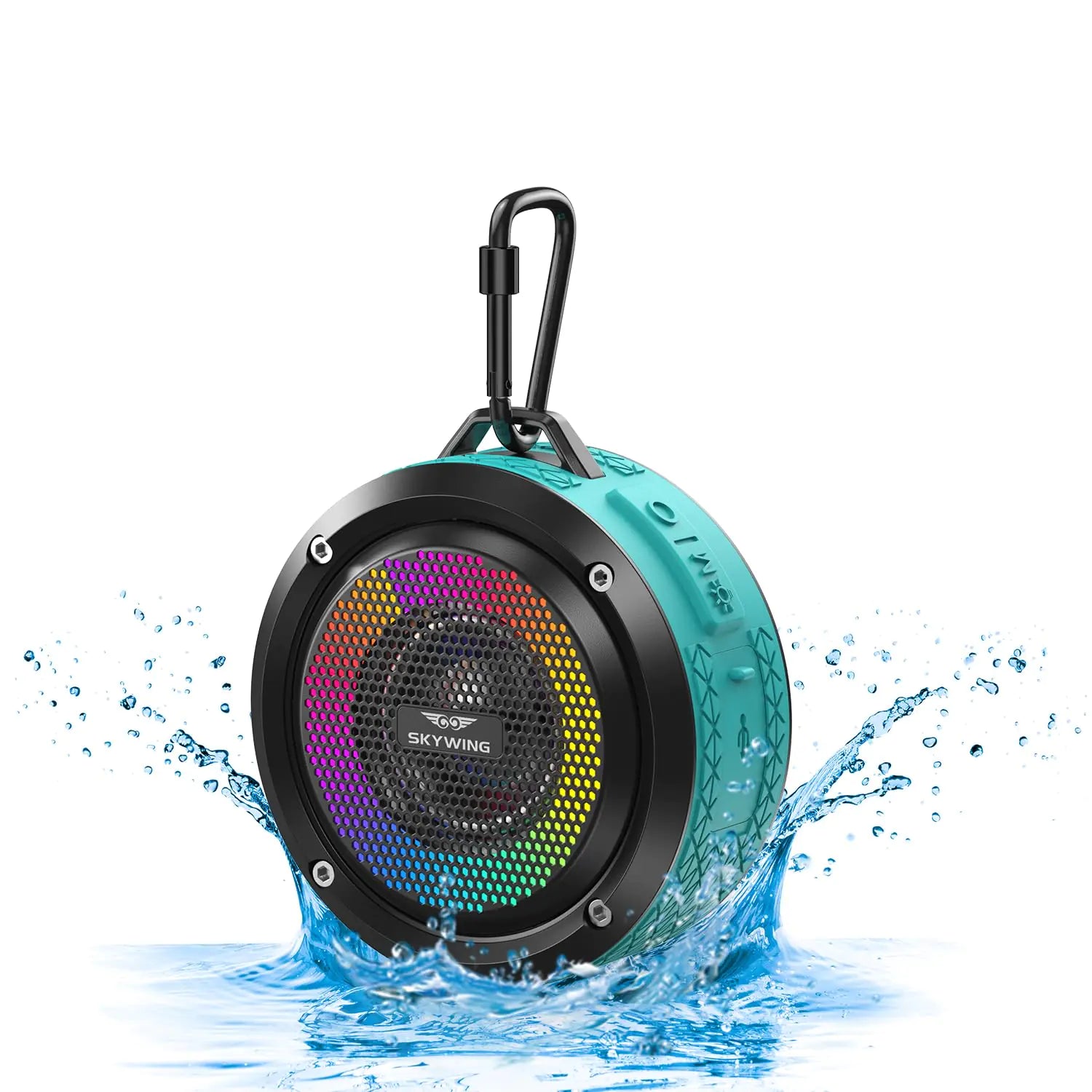 SKYWING Soundace S6 IPX7 Waterproof Shower Speaker 5W Bass+ Bluetooth Speaker with Suction Cup Hook Lanyard RGB Light Premium Mini Portable Outdoor Wireless Speaker for Bike Pool Beach