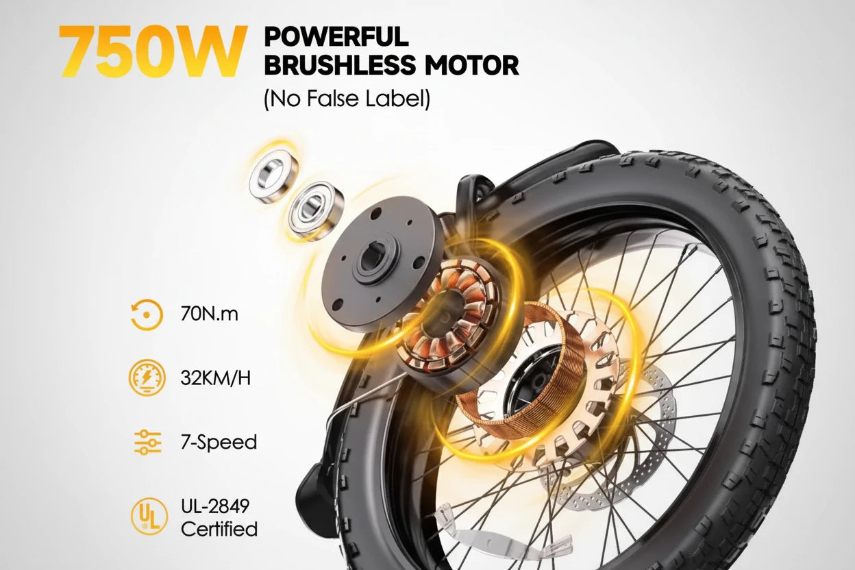Motorcycle wheel with 750W powerful brushless motor on a black background