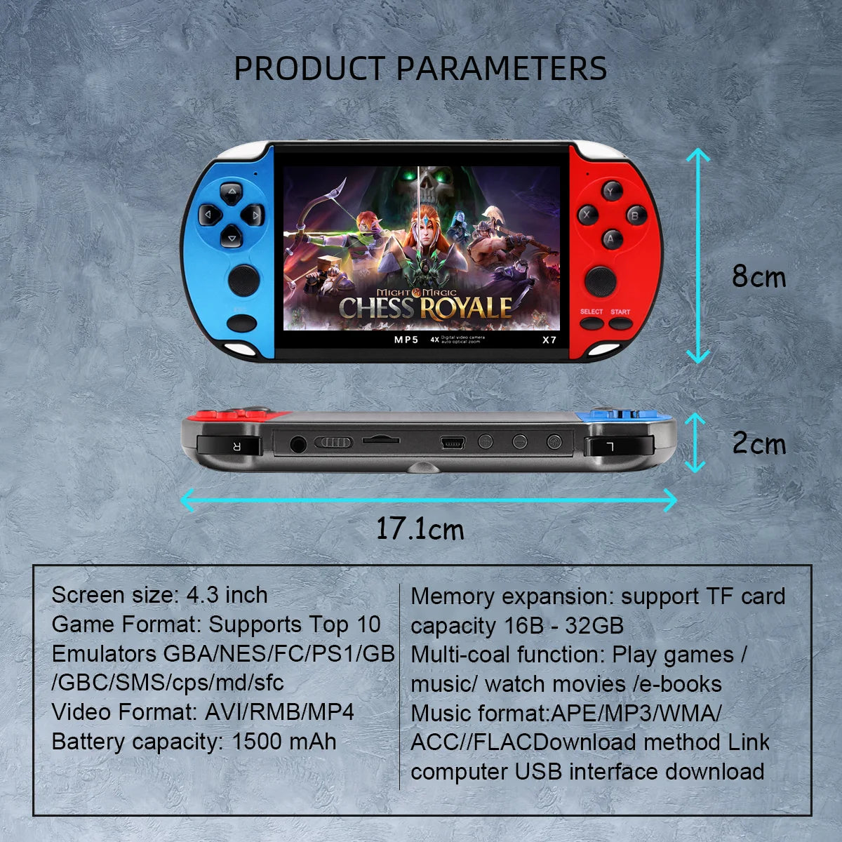 GAMINJA X7 4.3" Handheld Game Console with 10,000 Built-in Games