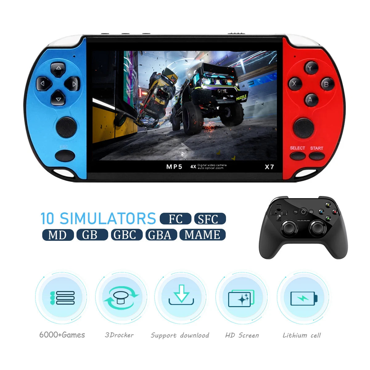 GAMINJA X7 4.3" Handheld Game Console with 10,000 Built-in Games