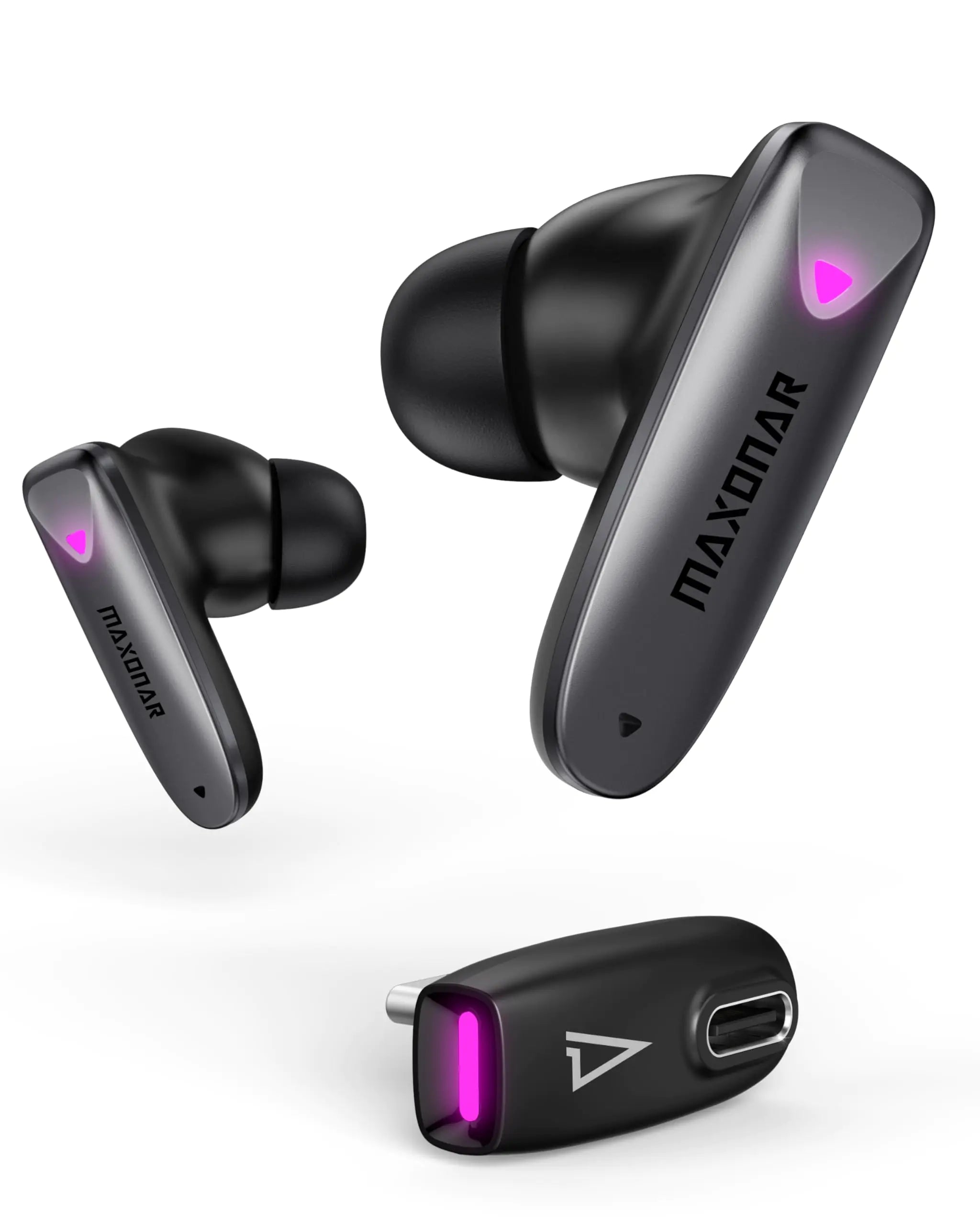 Maxonar Gaming Earbuds for PS5 Quest 3S/3/2 (Updated Chip) Wireless Gaming Earbuds 25ms Low Latency Dual Connection 2.4GHz & Bluetooth 5.3 Hi-Fi Sound Compatible with Steam Deck Switch