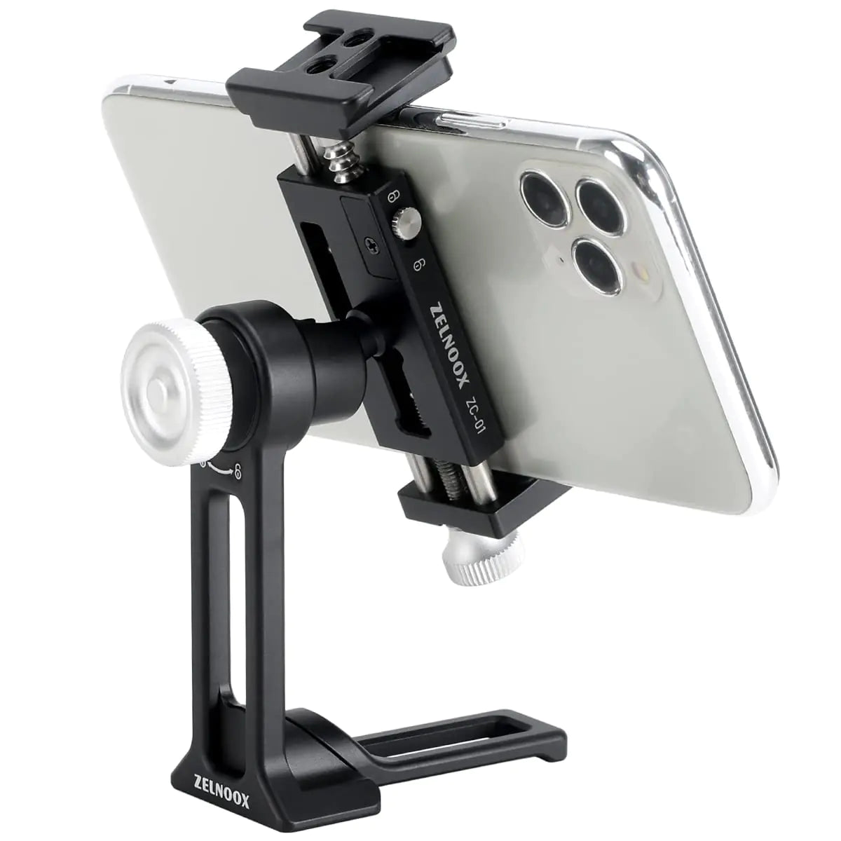 Metal Cell Phone Tripod Mount Phone Tripod Adapter with 2 Clod Shoe Interface 360° Adjustable Arca Dovetail for Tripod Quick Release for iPhone Tripod Vlogging or Video Live