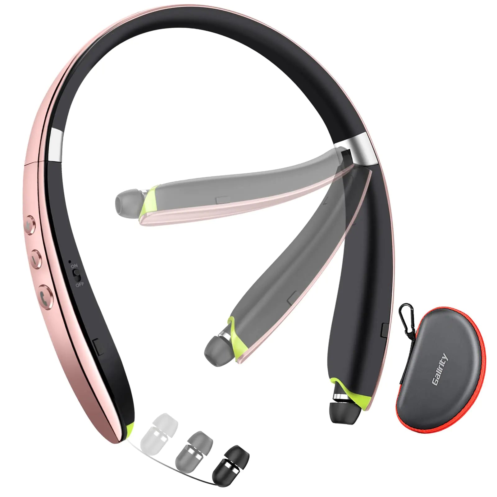 Bluetooth Headset 2024 Upgraded Neckband Bluetooth Headphones with Retractable Earbuds Noise Cancelling Stereo Earphones with Mic Foldable Wireless Headphones for Sports Office with Carry Case