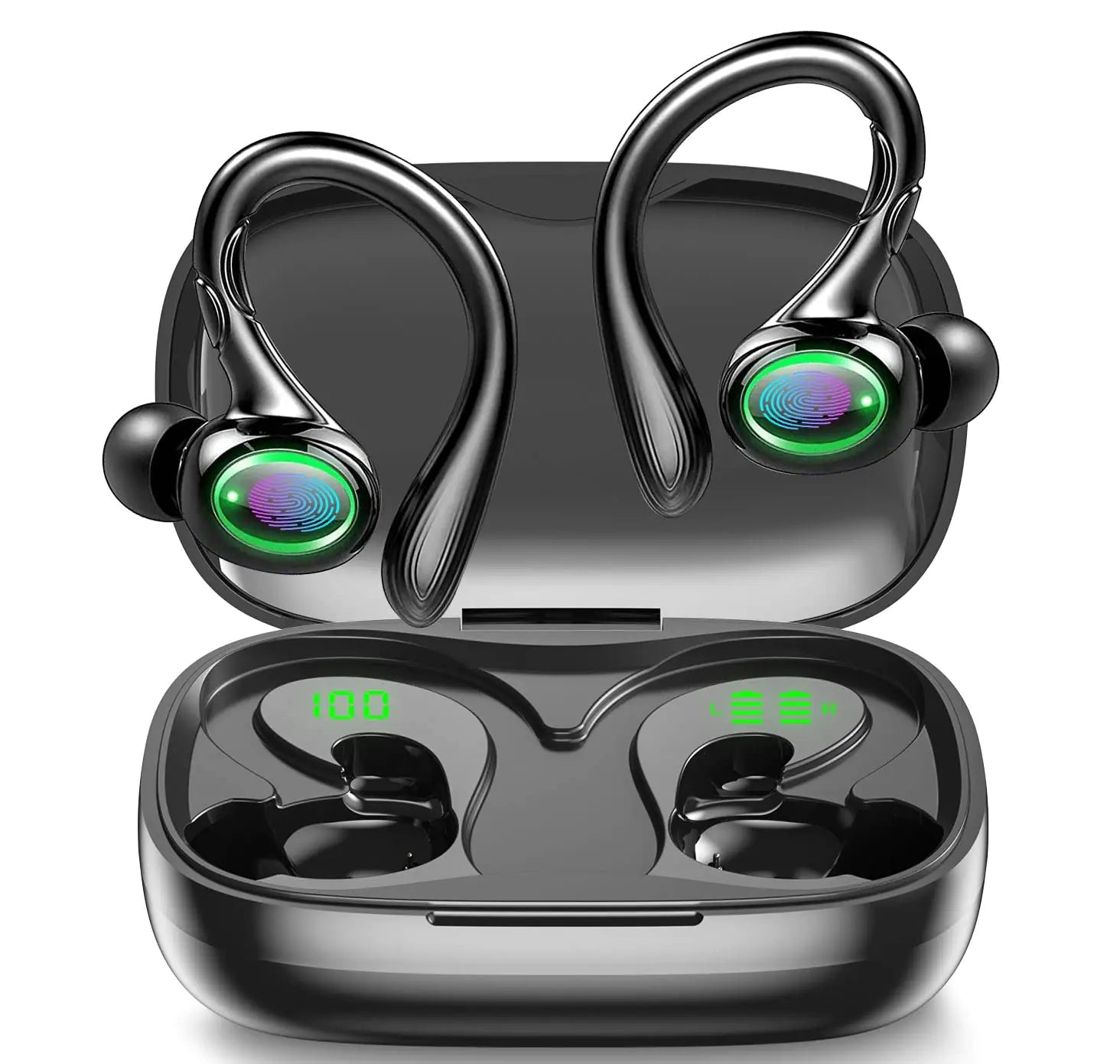 Wireless Earbuds 60H Playback Bluetooth 5.3 HeadphonesNoise Cancelling Wireless Headphones with LED Battery Display Mics Clear Call IPX6 Waterproof Bluetooth Earbuds for Workout Sports (BLACK)